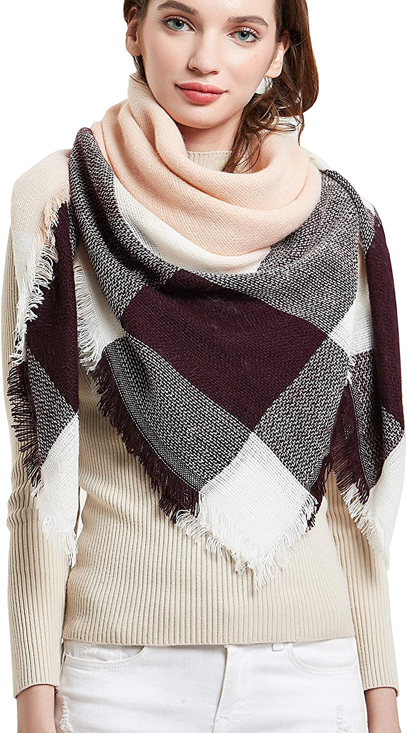 Wander Agio Womens Warm Scarf Square Winter Shawls Large Infinity Scarves Stripe Plaid Scarf
