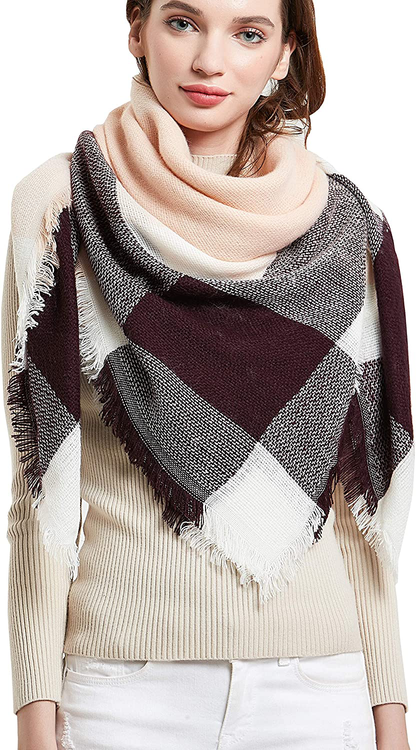 Wander Agio Womens Warm Scarf Square Winter Shawls Large Infinity Scarves Stripe Plaid Scarf