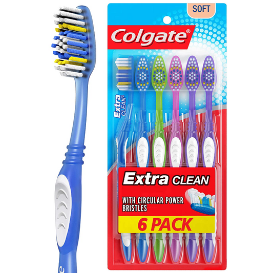 6 Pack Soft Or Medium Bristle Colgate Extra Clean Toothbrushes