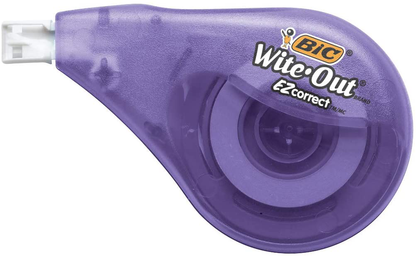 BIC Wite-Out Brand EZ Correct Correction Tape, White, Fast, Clean & Easy To Use, Tear-Resistant Tape, 4-Count