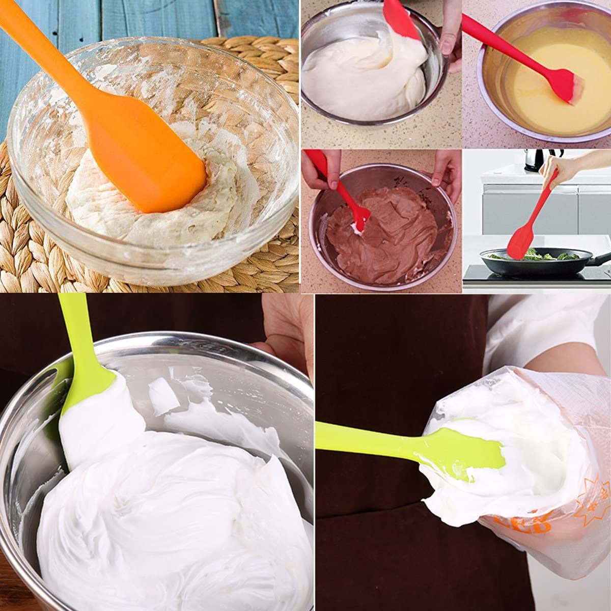 Silicone Spatulas, 11 inch Rubber Spatula Heat Resistant Non-Stick Flexible Scrapers Baking Mixing Tool (4 Piece)