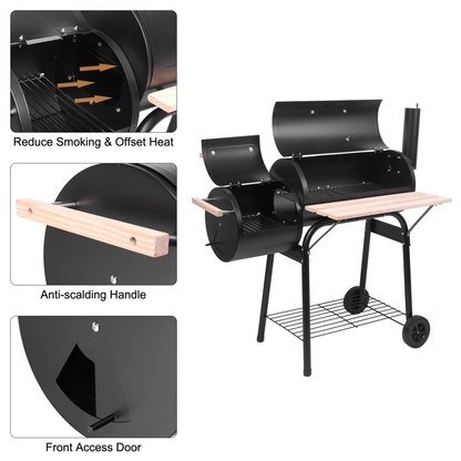 Outdoor BBQ Charcoal Grill Barbecue Pit with Offset Smoker