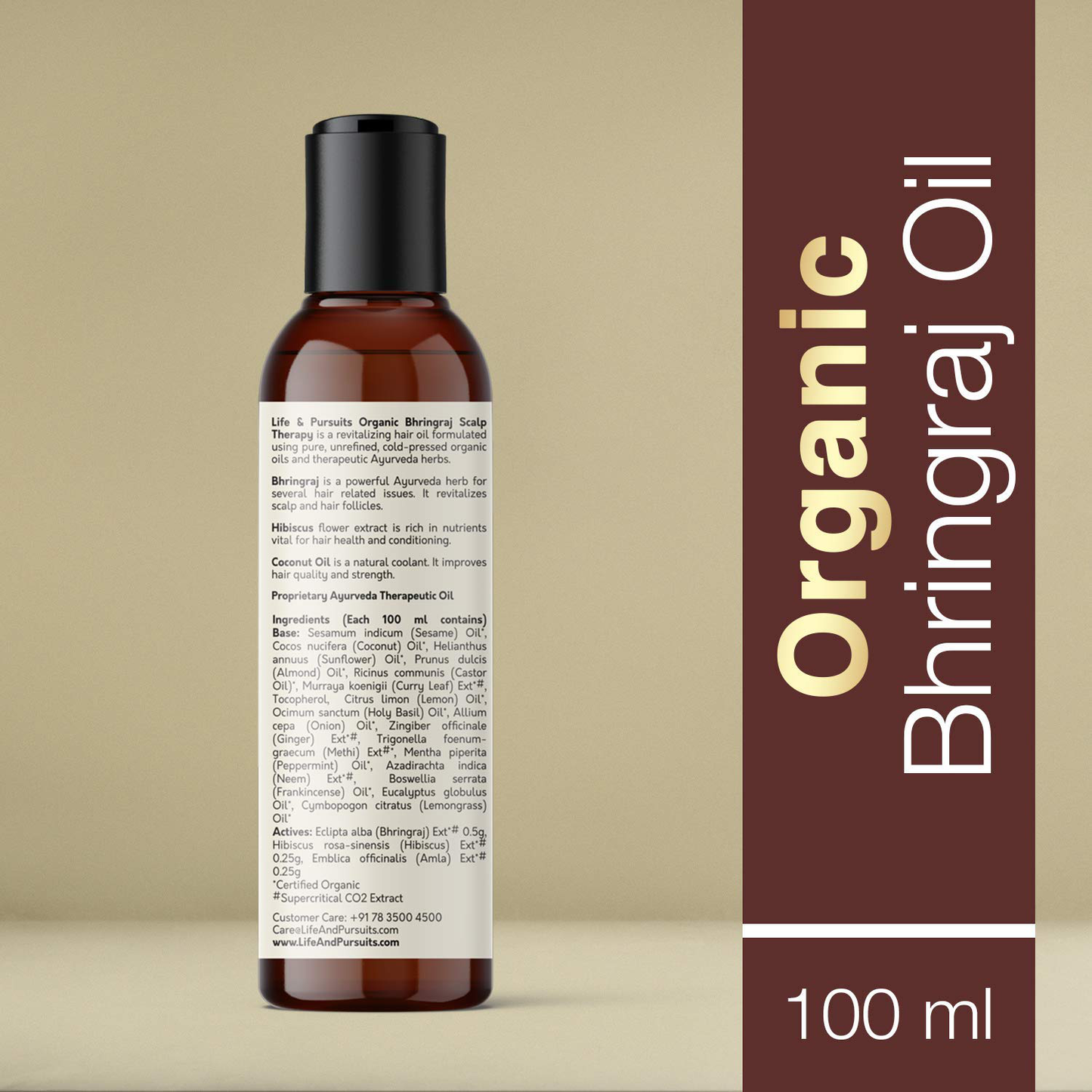 Life & Pursuits Organic Hair Growth Oil (3.38 fl oz) - Ayurvedic Scalp Therapy Oil for Healthy Hair, Goodness of Bhringraj, Amla, Coconut, Sesame, Almond, Onion, & Castor Oil