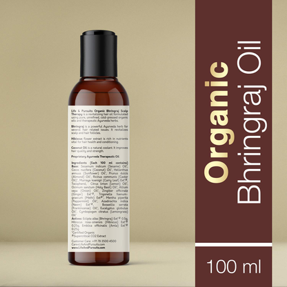 Life & Pursuits Organic Hair Growth Oil (3.38 fl oz) - Ayurvedic Scalp Therapy Oil for Healthy Hair, Goodness of Bhringraj, Amla, Coconut, Sesame, Almond, Onion, & Castor Oil