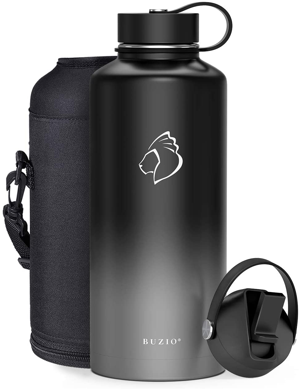 BUZIO Insulated Water Bottle with Straw Lid and Flex Cap, 32oz, 40oz, 64oz, 87oz Modern Double Vacuum Stainless Steel Water Flask, Cold for 48 Hrs Hot for 24 Hrs Simple Thermo Canteen Mug,BPA-Free