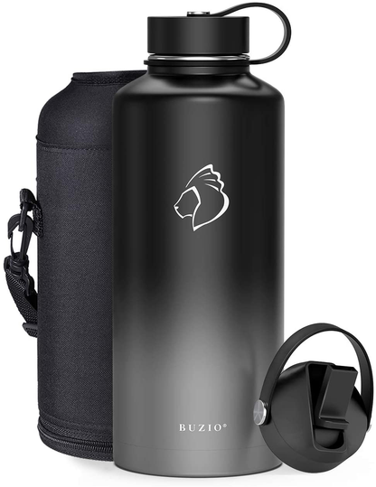 BUZIO Insulated Water Bottle with Straw Lid and Flex Cap, 32oz, 40oz, 64oz, 87oz Modern Double Vacuum Stainless Steel Water Flask, Cold for 48 Hrs Hot for 24 Hrs Simple Thermo Canteen Mug,BPA-Free