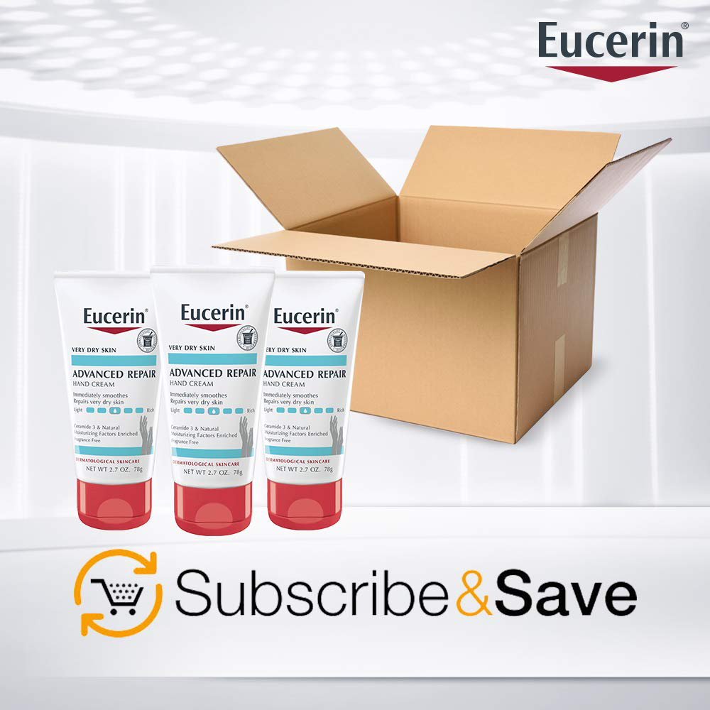 Eucerin Advanced Repair Hand Cream, Lotion for Very Dry Skin Use After Washing with Hand Soap, Fragrance Free, 8.1 Ounce (Pack of 3)