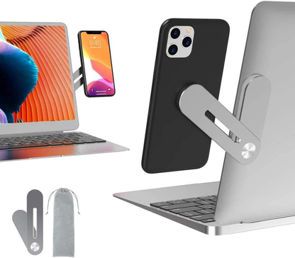Side Mount Clip on Monitor Magnetic Laptop Phone Stand with Adjustable Cellphone Holder Computer Extension Bracket for iPhones and Smartphones