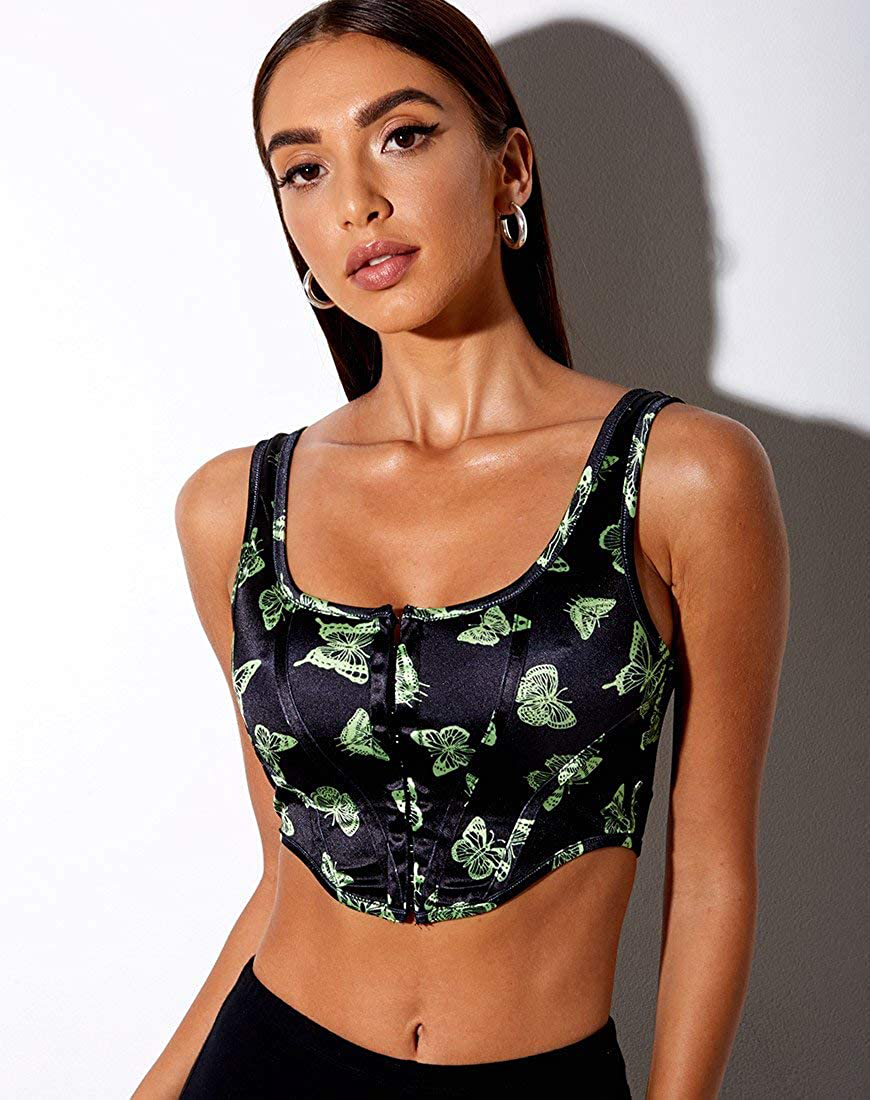 Women Bustiers Crops Single-Row Clasp Tank Tops Sleeveless Camisole Cow Printing Short Tunics Night Out Clubwear