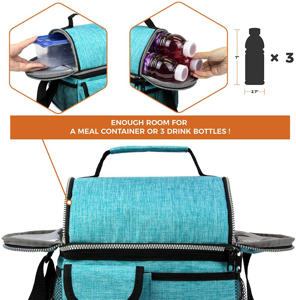 OPUX Insulated Dual Compartment Lunch Bag for Men, Women | Double Deck Reusable Lunch Pail Cooler Bag with Shoulder Strap, Soft Leakproof Liner | Large Lunch Box Tote for Work, School (Green)