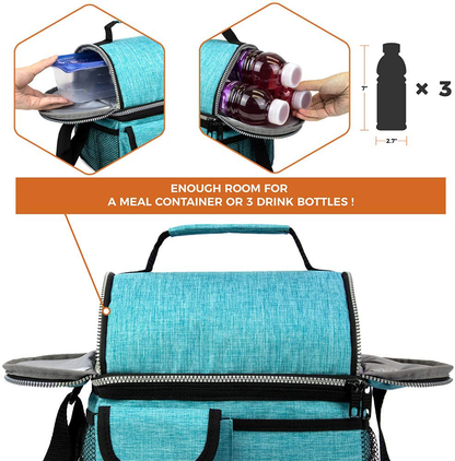 OPUX Insulated Dual Compartment Lunch Bag for Men, Women | Double Deck Reusable Lunch Pail Cooler Bag with Shoulder Strap, Soft Leakproof Liner | Large Lunch Box Tote for Work, School (Green)