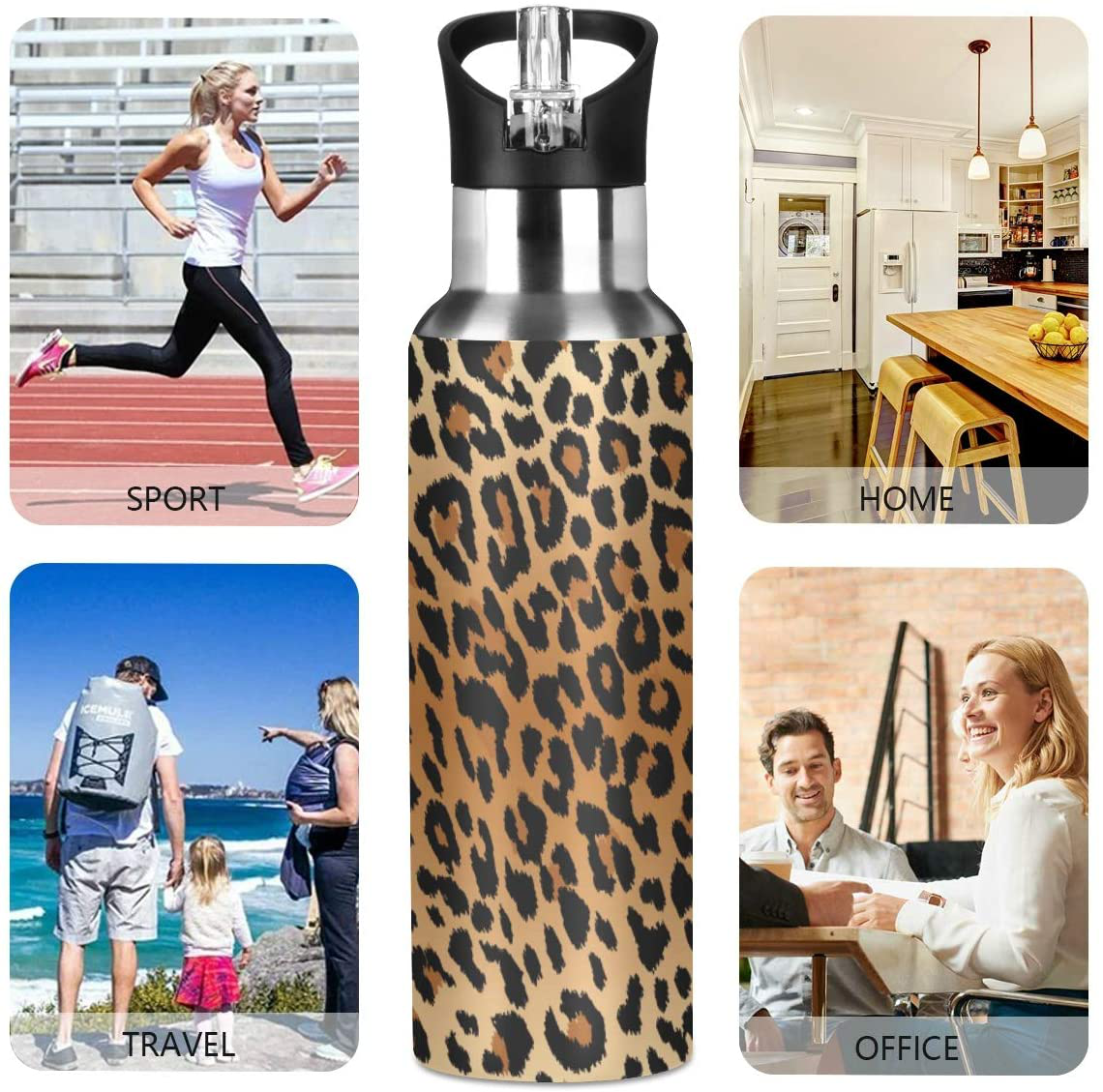 Qilmy Sport Water Bottle with Straw Lid Vacuum Insulated Stainless Steel Thermo Flask Water Bottle 20 oz