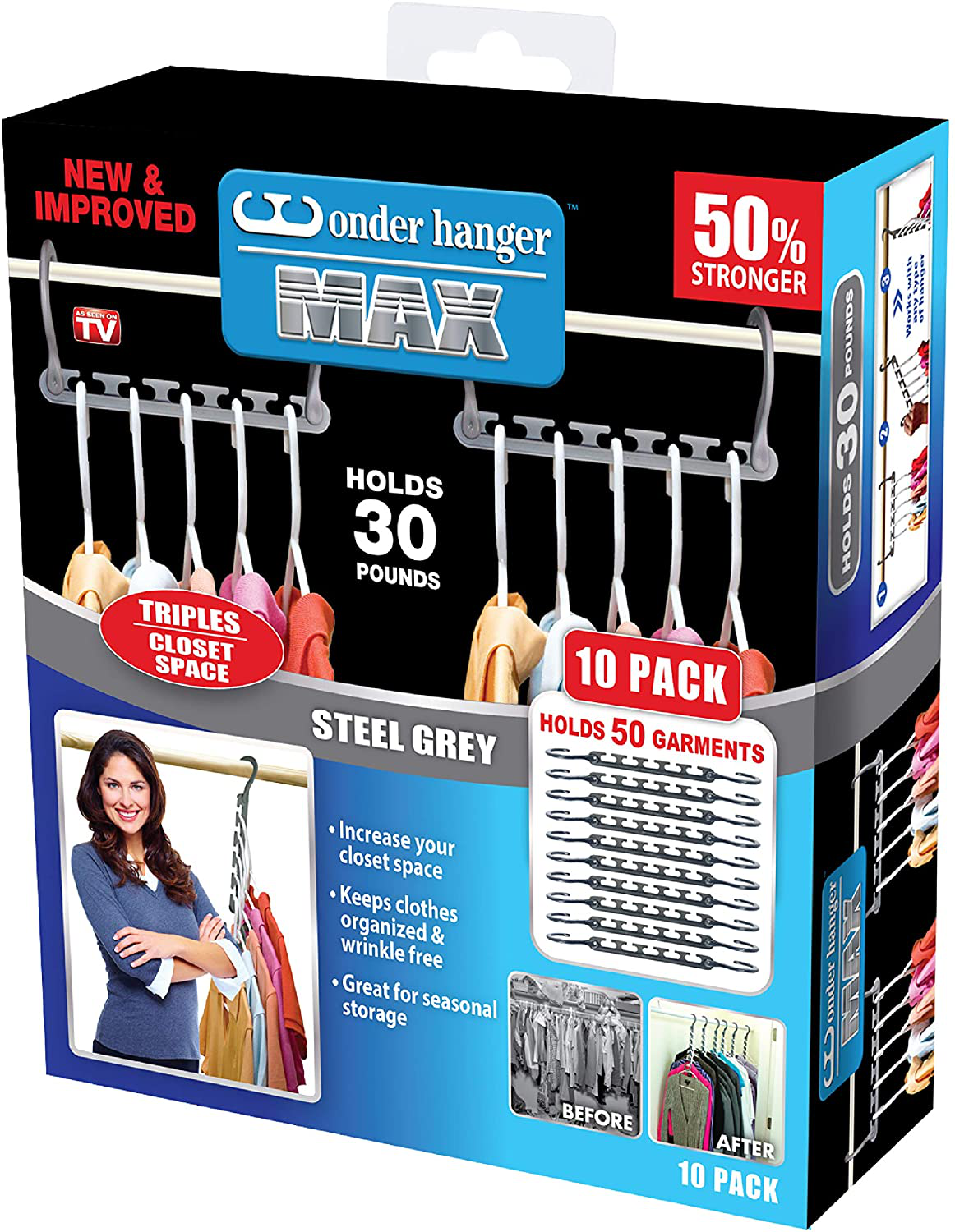 Wonder Hanger Max New & Improved, Pack of 24 – Triples Closet Space for Easy, Effortless, Wrinkle-Free Clothes, Comes Fully Assembled, White