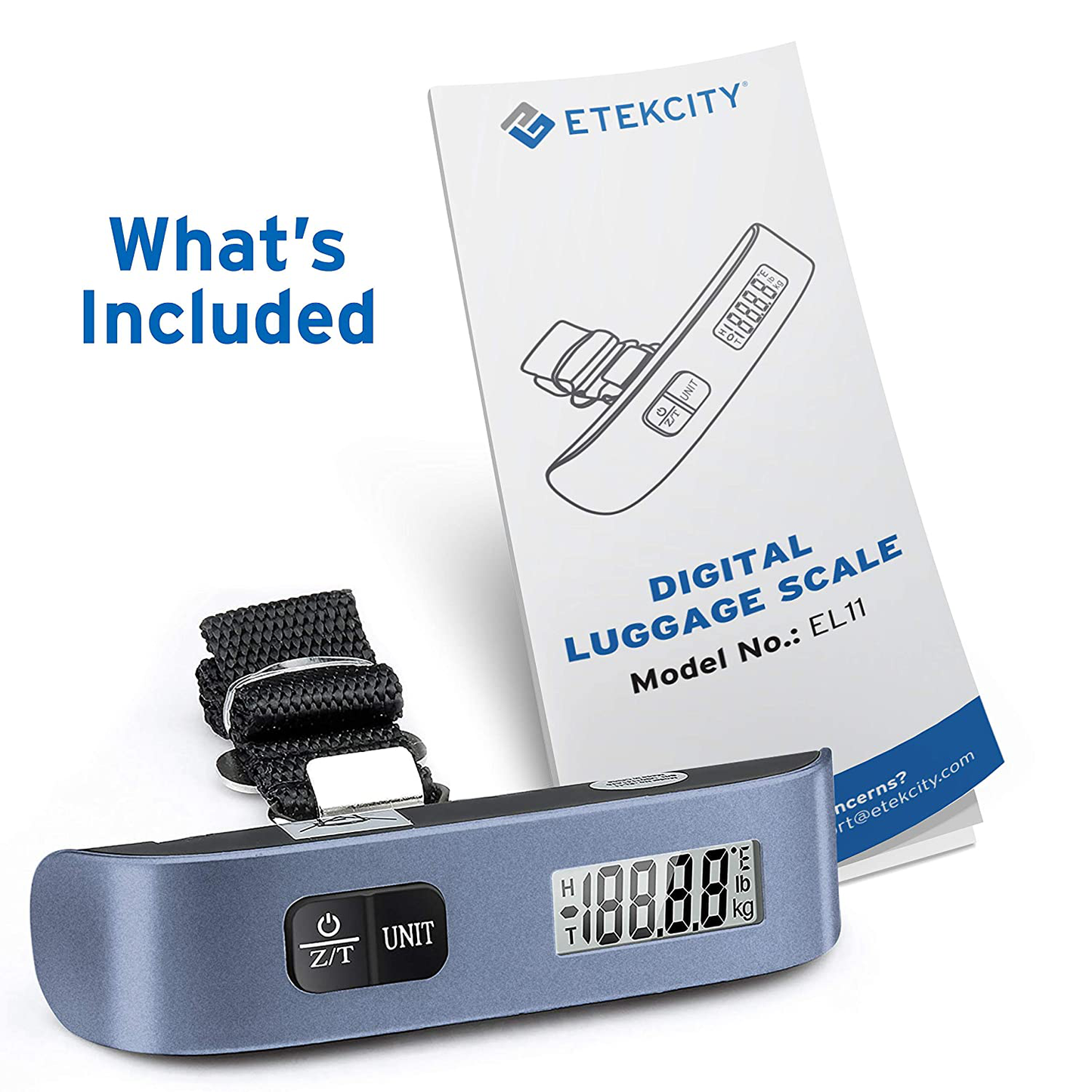 Etekcity Luggage Scale, Digital Portable Handheld Suitcase Weight for Travel with Rubber Paint, Temperature Sensor, 110 Pounds, Battery Included