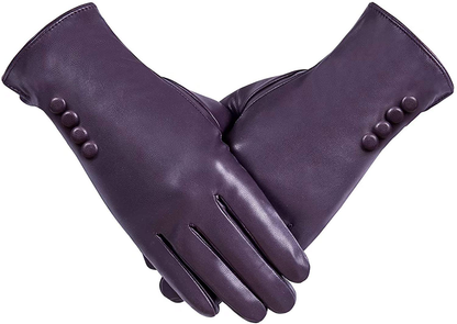 Winter Faux Leather Gloves Warm Thermal Touchscreen With Wool Lining
