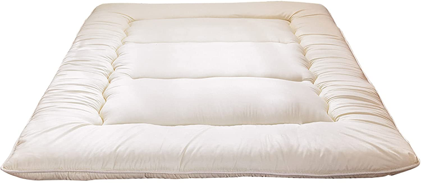 Japanese Floor Mattress Futon Mattress Queen Size, Thicken Tatami Mat Sleeping Pad Foldable Roll Up Mattress Trifold Mattress Pad Guest Mattress Bed Floor Bed（Off White,Queen Size