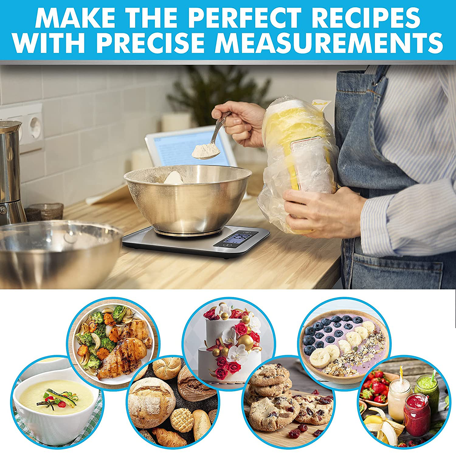Large Food Scale with Weight in Grams and Ounces - 22lb Kitchen Digital Scale for Baking, Cooking, Weight Loss and More- Make Perfect Recipes by Measuring and Weighing with This Electronic Scale
