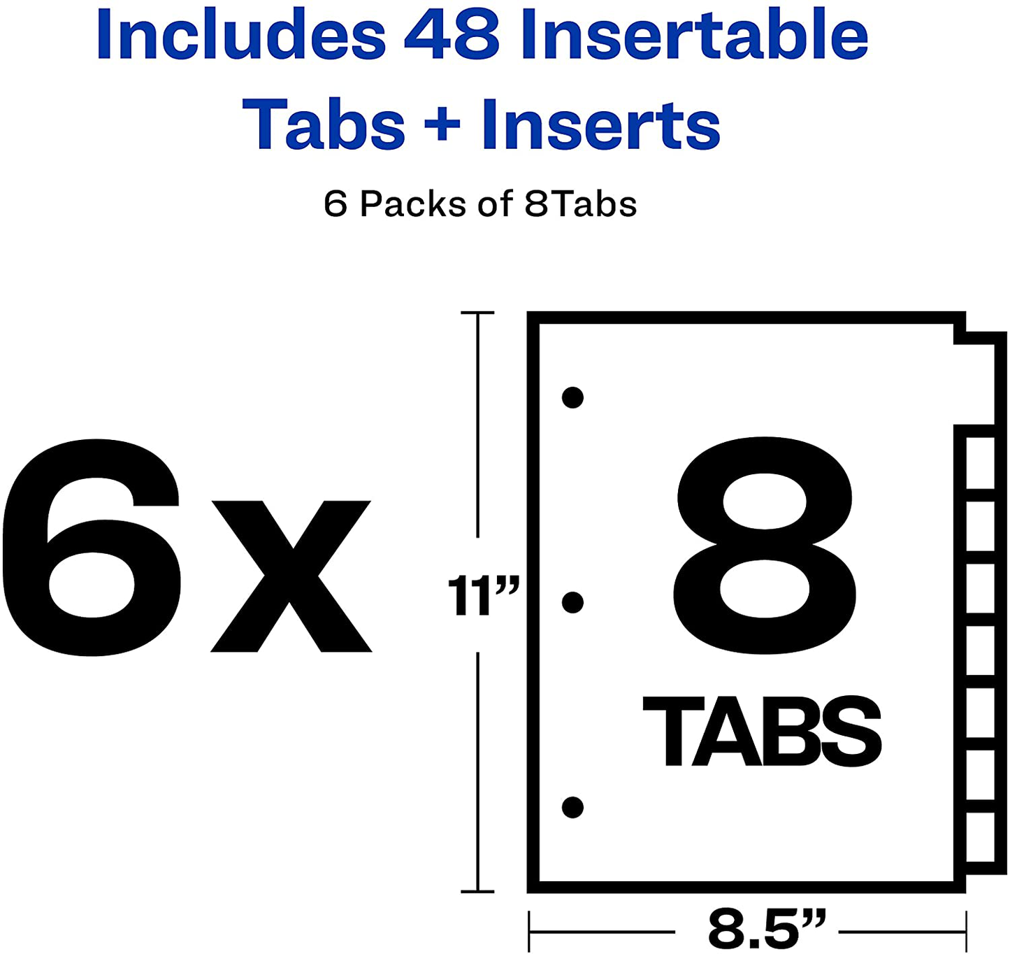 AVERY 8-Tab Binder Dividers for School, Medical Office Supply, or Home Organization, Insertable Multicolor Big Tabs, 6 Sets (11111)
