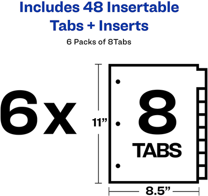 AVERY 8-Tab Binder Dividers for School, Medical Office Supply, or Home Organization, Insertable Multicolor Big Tabs, 6 Sets (11111)
