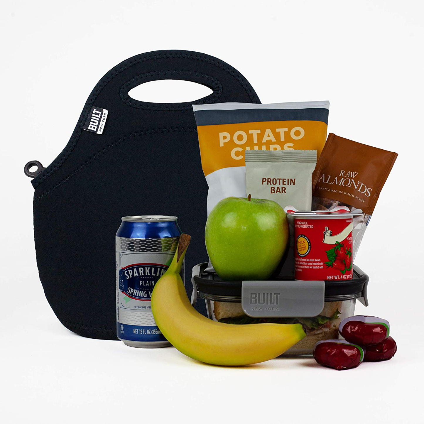BUILT Gourmet Getaway Soft Neoprene Lunch Tote Bag - Lightweight, Insulated and Reusable Black LB31-BLK