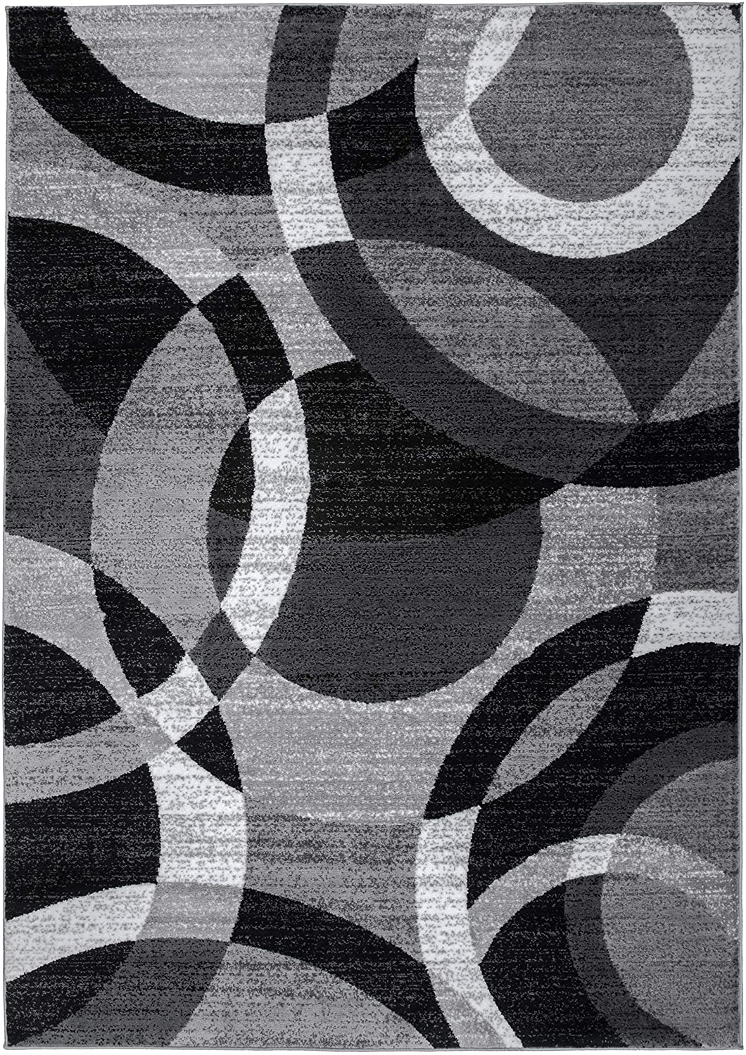 Contemporary Modern Circles Gray Area Rug Abstract 2' x 3'