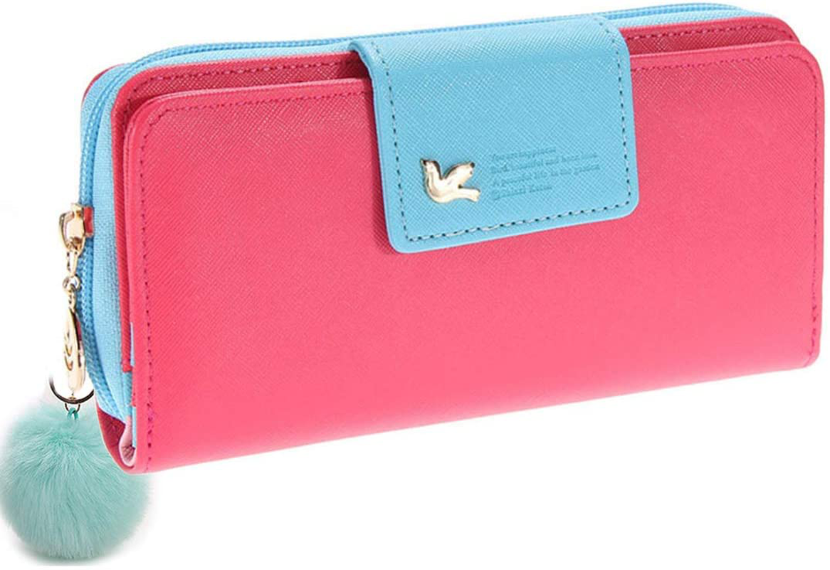 Wallet-NEWANIMA Women Multi-card Two Fold Long Zipper Clutch Purse (Style8-Black)