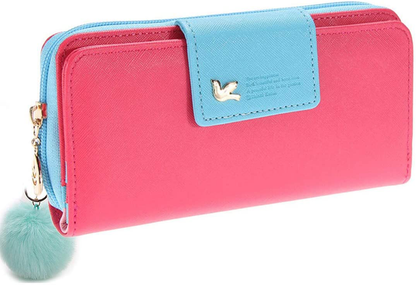 Wallet-NEWANIMA Women Multi-card Two Fold Long Zipper Clutch Purse (Style8-Black)