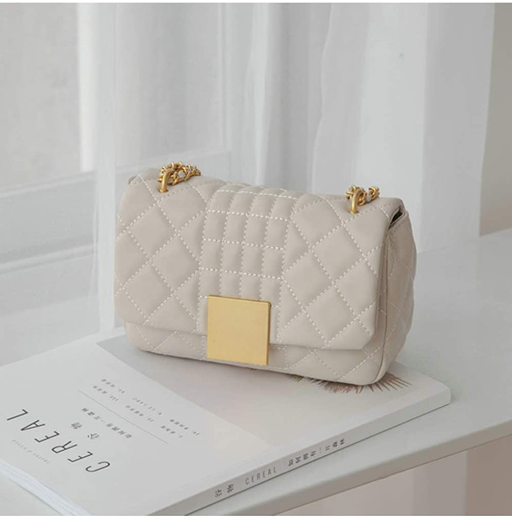 Women's Quilted Genuine Leather Quilted Chain Purse Shoulder Bag Small Crossbody Bag Purse