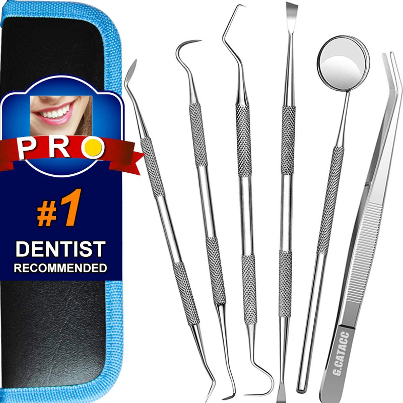 6 Piece Stainless Steel Professional Dental Hygiene Cleaning Kit With Portable Case