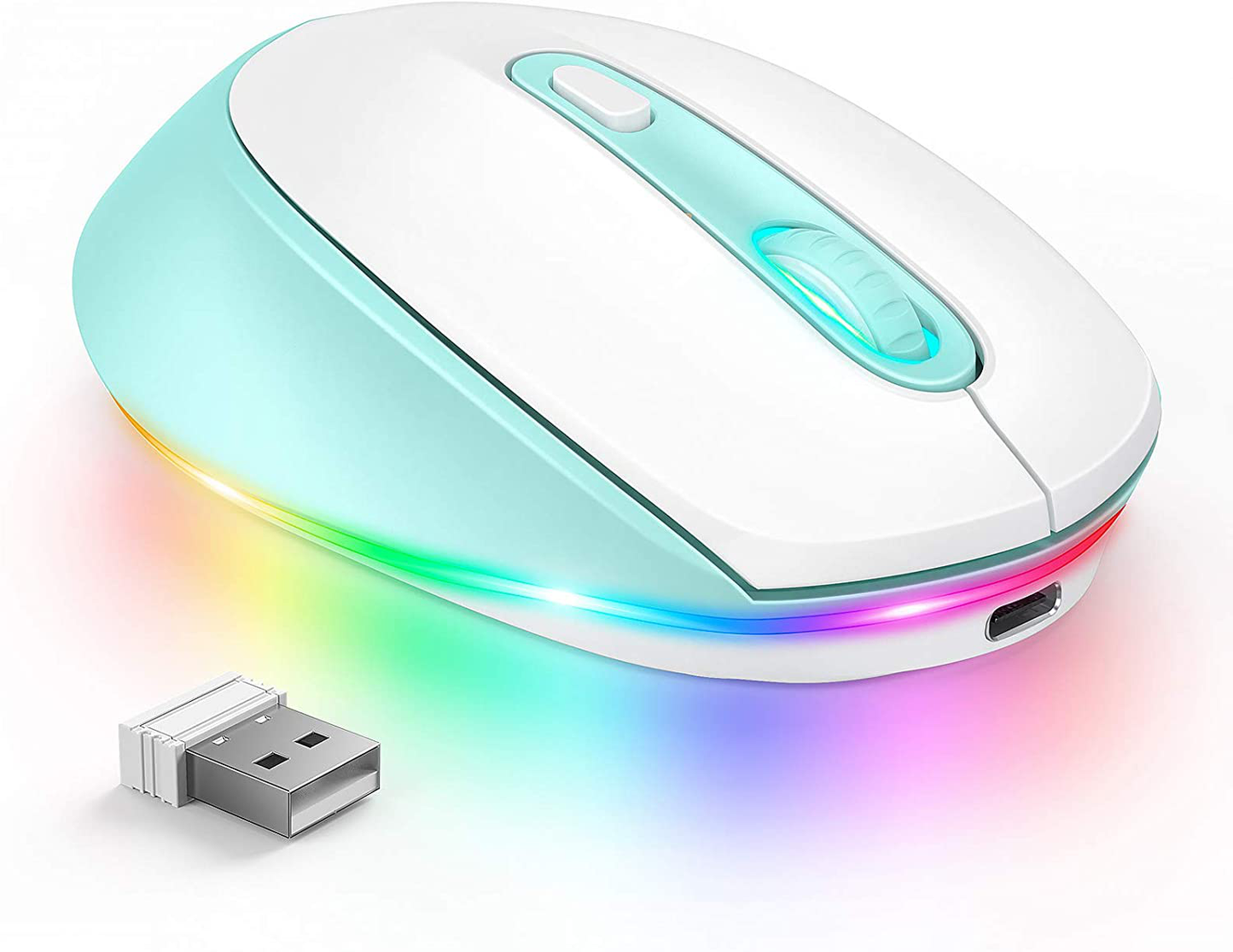 seenda Wireless Mouse, Ultra Silent Rechargeable LED Cordless Mouse with USB Receiver and 3 Adjustable DPI for Kids Laptop Computer Chromebook, Gradient Blue