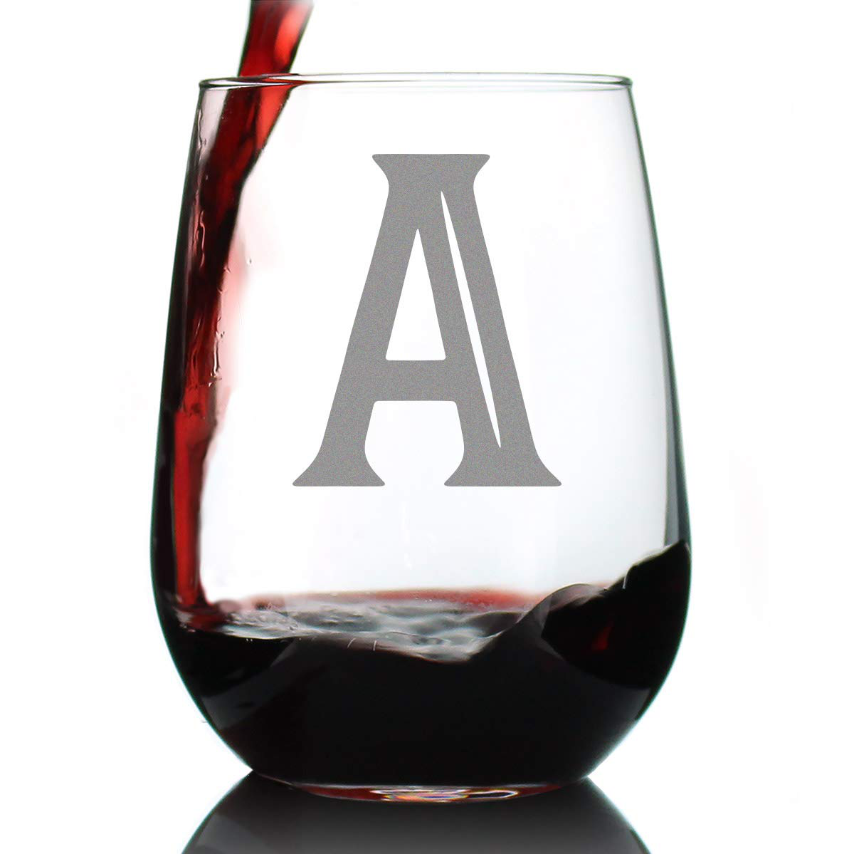 Monogram Bold Letter M - Stemless Wine Glass - Personalized Gifts for Women and Men - Large Engraved Glasses