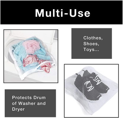 Smart Design Sneaker Dryer & Wash Bag w/ Elastic Straps - Durable Fabric - for Shoes, Clothing, & Laundry - Home Organization (15.5 x 15.5 Inch) [White]