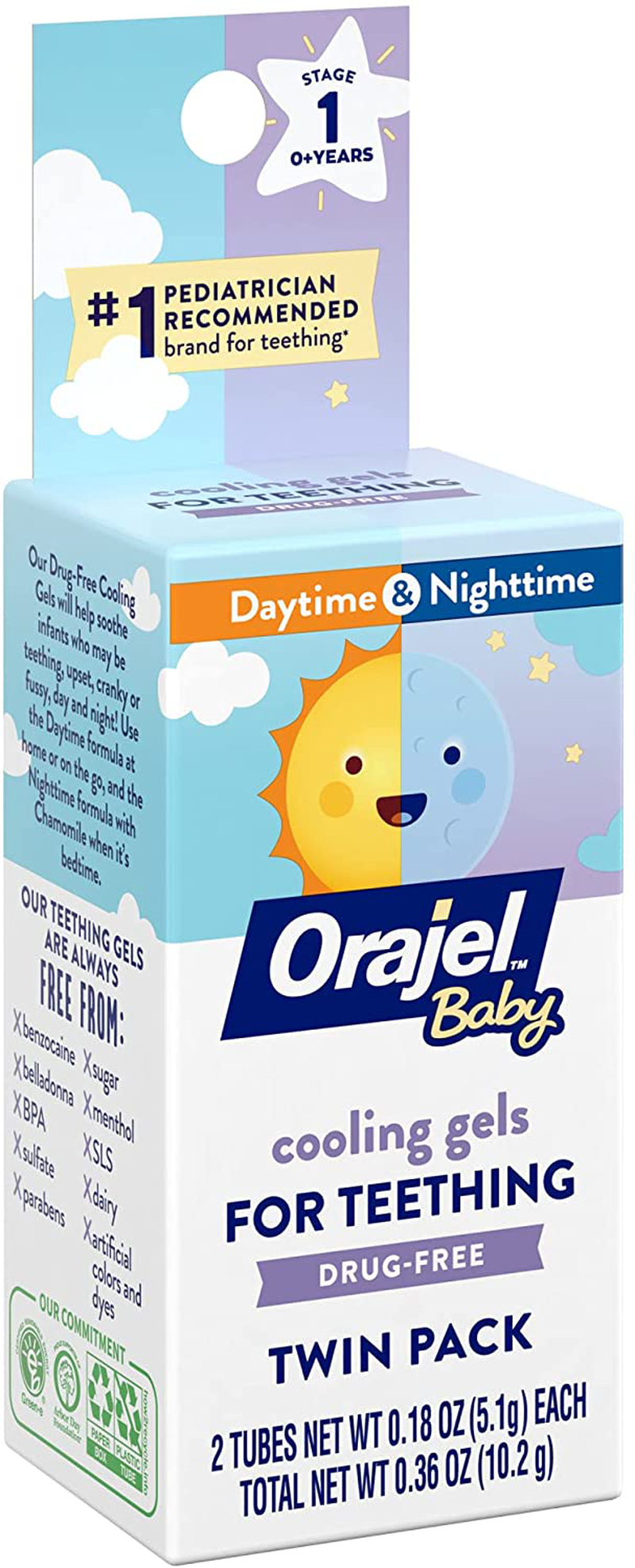 Orajel Baby Daytime and Nighttime Non-Medicated Cooling Gels for Teething, 2 tubes, 0.18 oz each