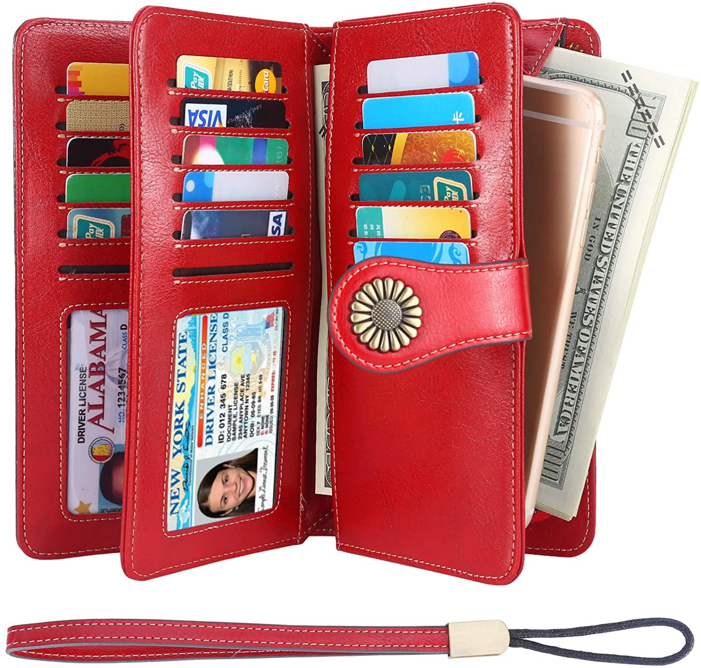 Lavemi Womens Large Capacity RFID Blocking Leather Wristlet Clutch Wallets Card Holder