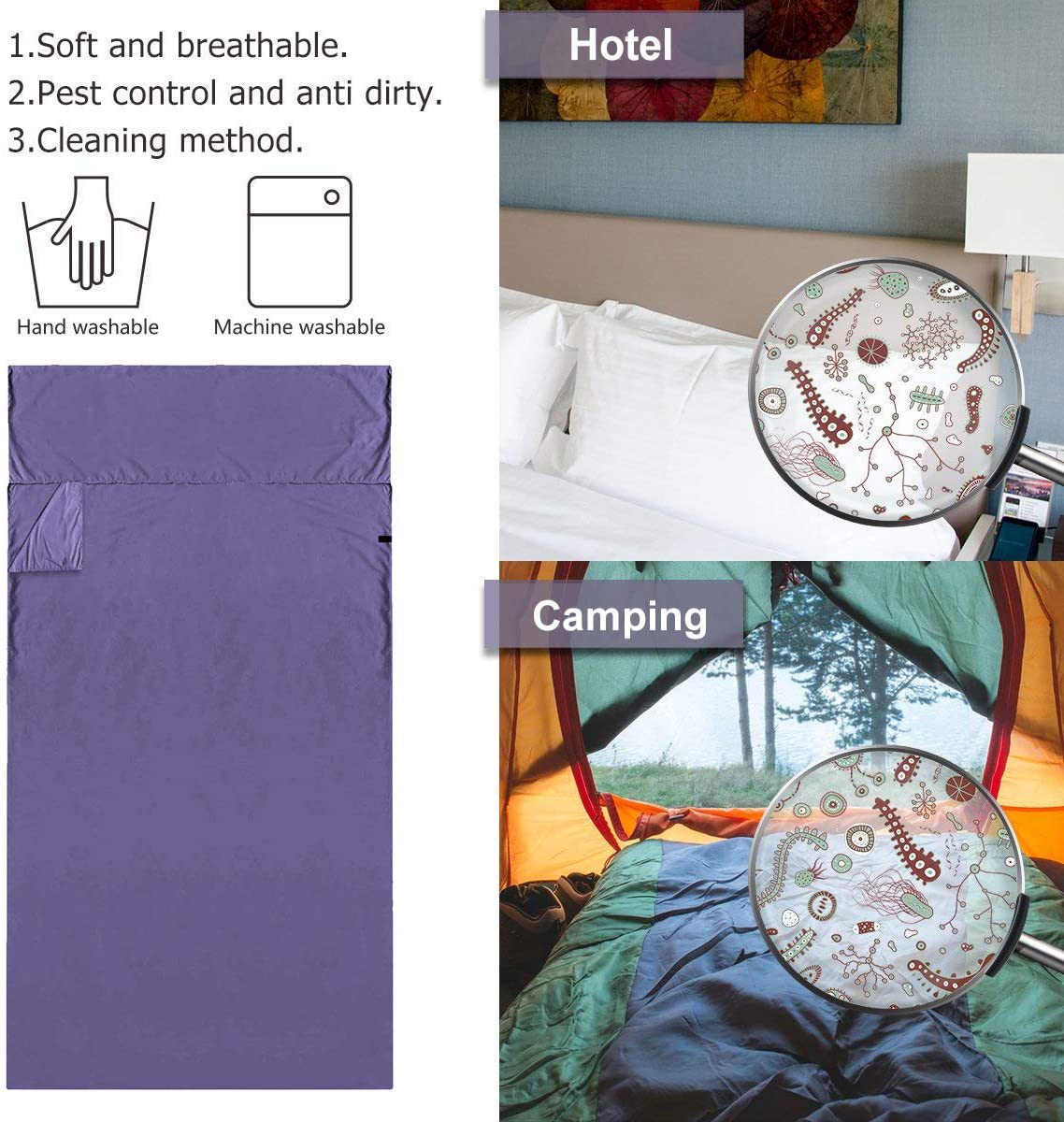Aiung Sleeping Bag Liner, Lightweight Camping Sheet, Compact Sleep Bag for Hotel Motel and Outdoor