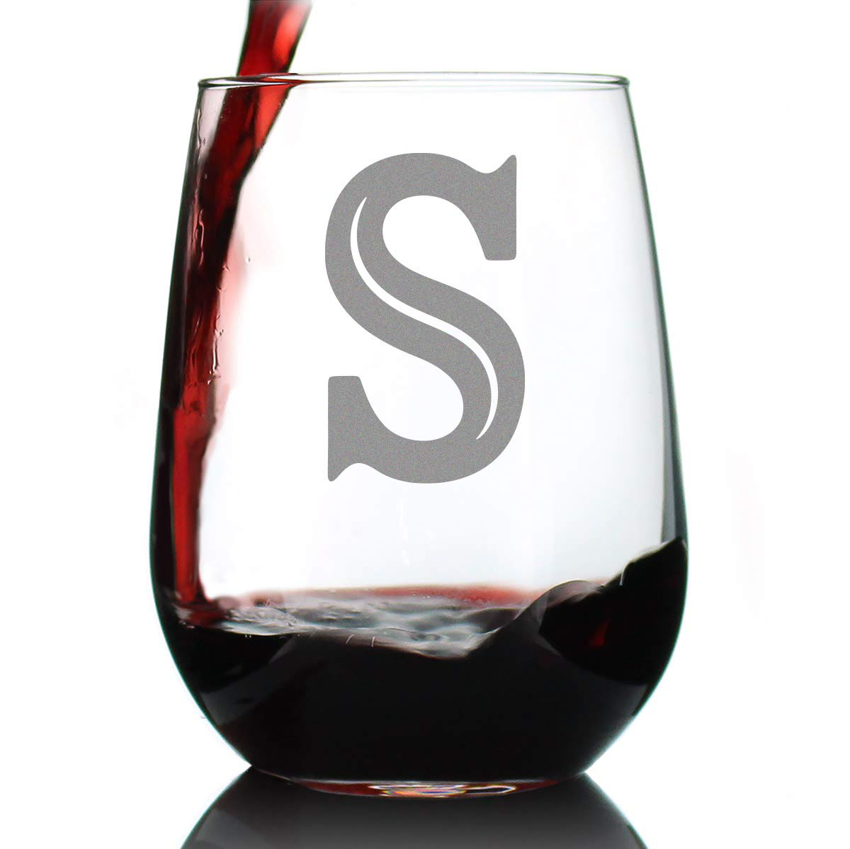 Monogram Bold Letter M - Stemless Wine Glass - Personalized Gifts for Women and Men - Large Engraved Glasses