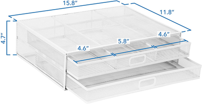 MOUNT-IT! Mesh Computer Monitor Stand Riser [Metal] Desk Organizer with Two Pullout Storage Drawers for Desktop, Laptop, and Printer Accessories and Office Supplies (White)