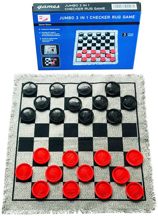 Yuanhe 3 in 1 Gaint Checker Set Including Tic Tac Toe Game with Reversible Rug, Calssic Indoor Outdoor Yard Games for Family