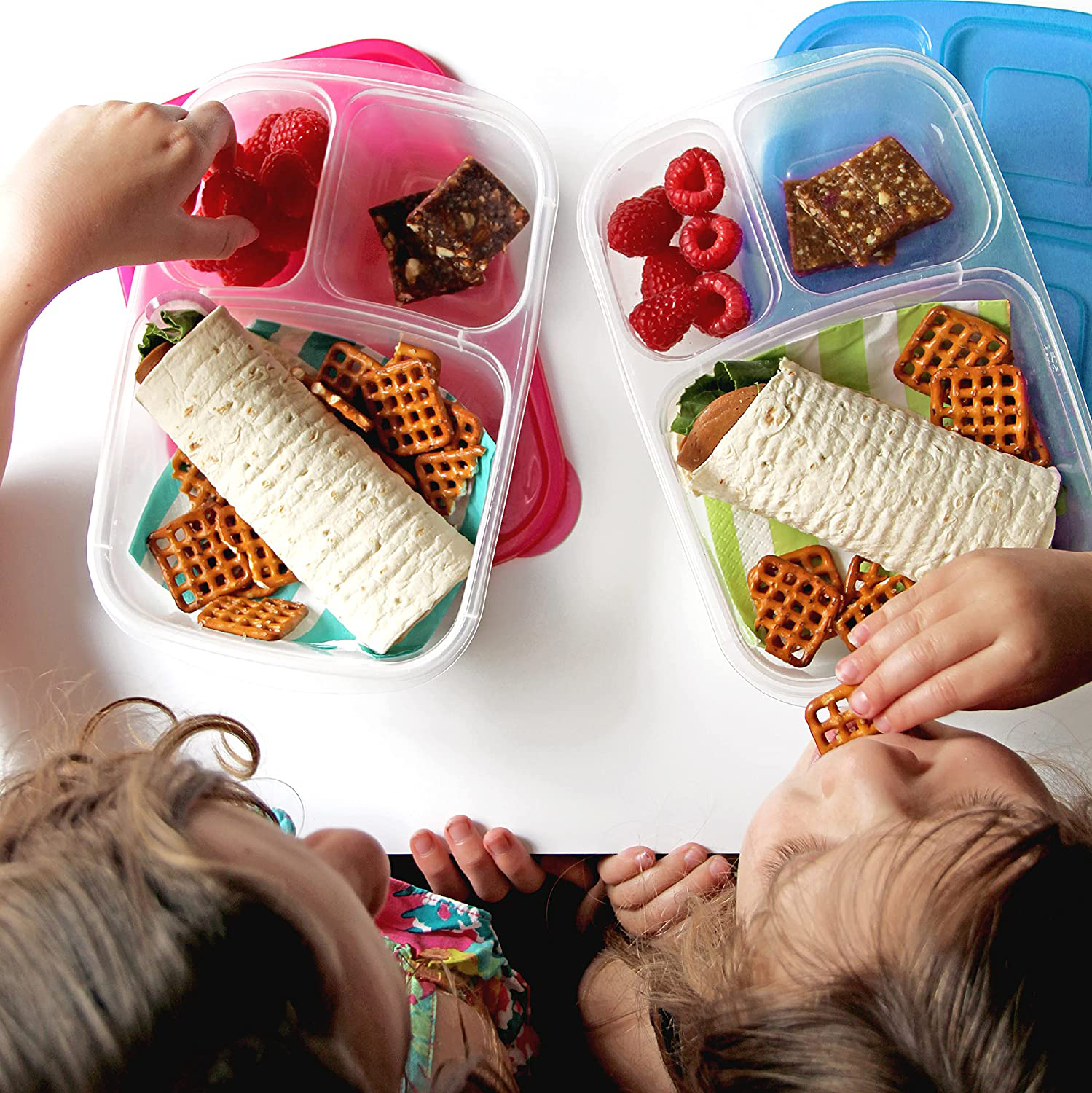 EasyLunchboxes - Bento Lunch Boxes - Reusable 3-Compartment Food Containers for School, Work, and Travel, Set of 4, Classic