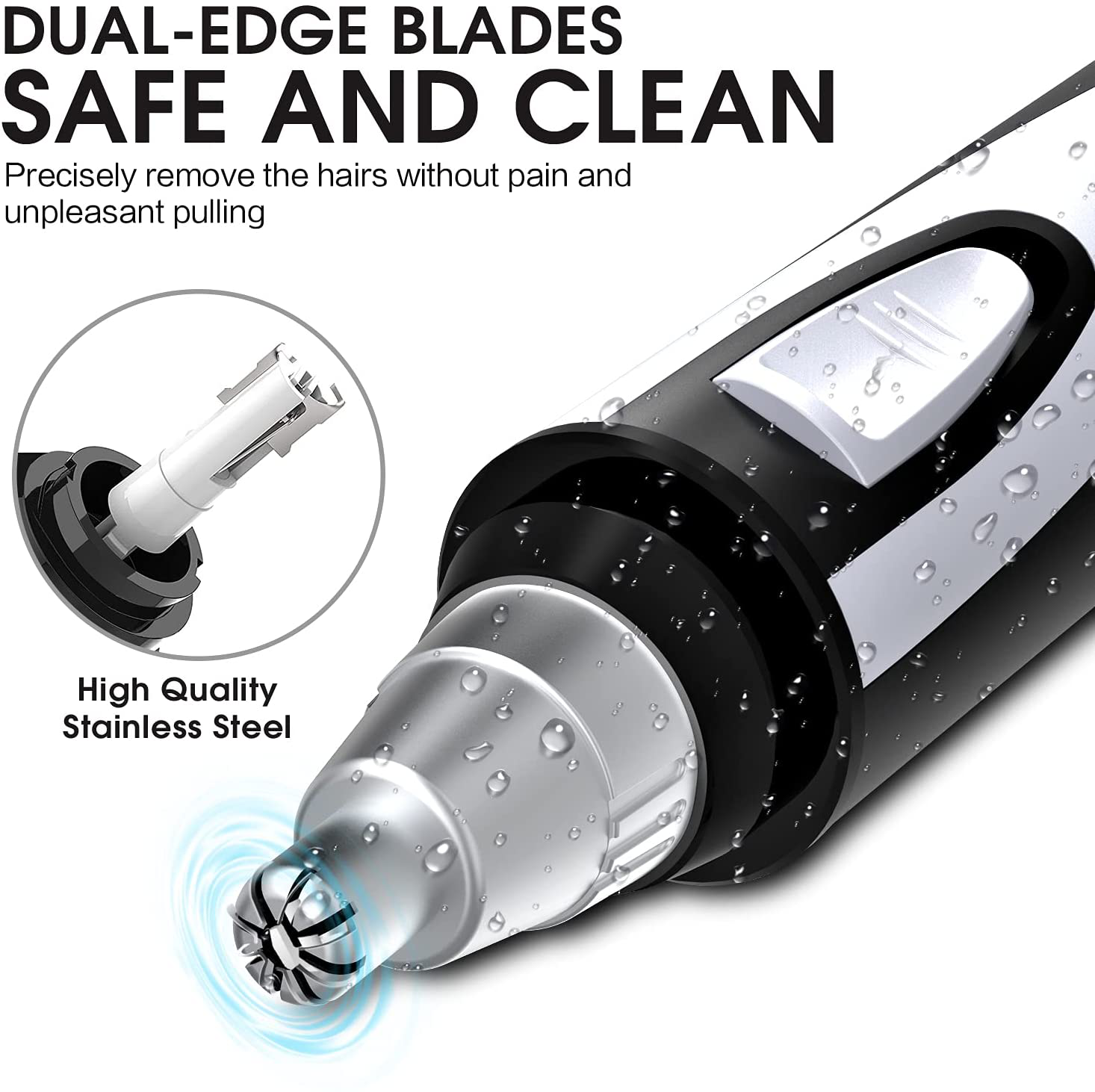Ear and Nose Hair Trimmer Clipper - 2021 Professional Painless Eyebrow & Facial Hair Trimmer for Men Women, Battery-Operated Trimmer with IPX7 Waterproof, Dual Edge Blades for Easy Cleansing White