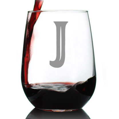 Monogram Bold Letter M - Stemless Wine Glass - Personalized Gifts for Women and Men - Large Engraved Glasses