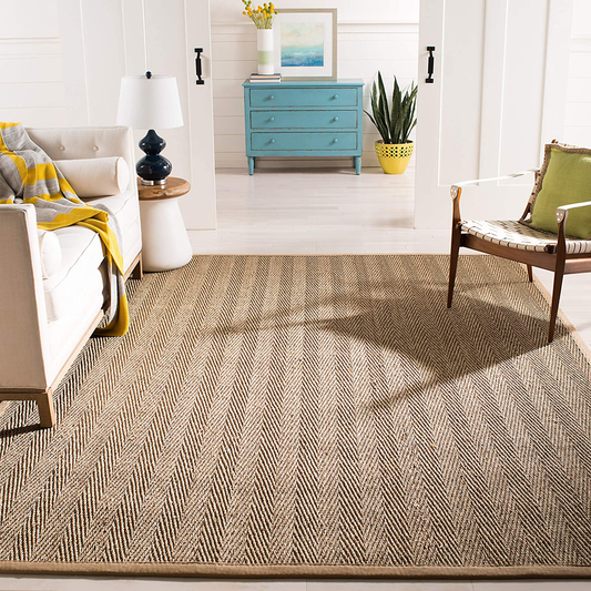 Safavieh Natural Fiber Collection NF115J Border Herringbone Seagrass Runner, 2'6" x 6' , Ivory