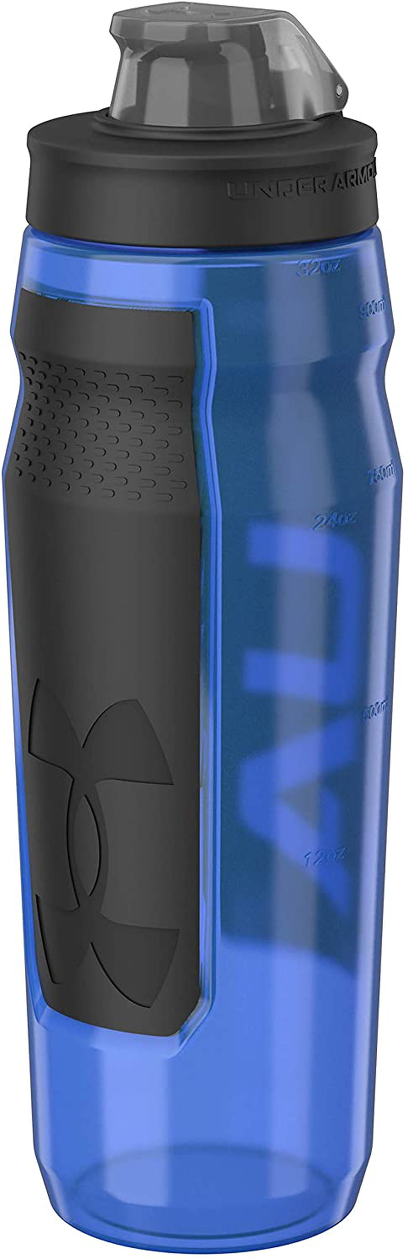 Under Armour 32oz Playmaker Squeeze Water Bottle, Sanitary Cap Cover, High Flow Push/ Pull Nozzle, Non-Slip Grip, Finger Loop Carry, Fits Bike Holder, Cycling, Gym, Hiking, All Sports