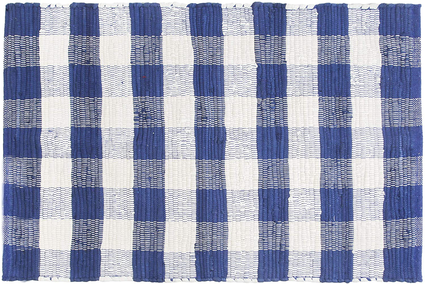 GLAMBURG Cotton Buffalo Check Plaid Rugs Washable, Handwoven Checkered Rug Welcome Door Mat 18x30 Rug for Kitchen Bathroom Outdoor Porch Laundry Living Room, Farmhouse Reversible Rag Rug Blue White