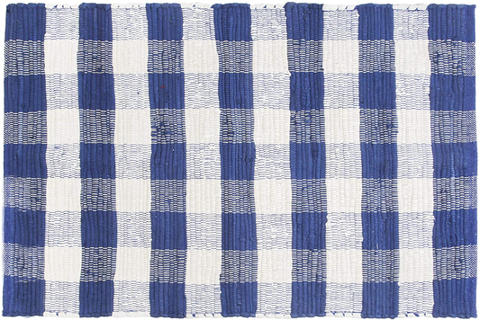 GLAMBURG Cotton Buffalo Check Plaid Rugs Washable, Handwoven Checkered Rug Welcome Door Mat 18x30 Rug for Kitchen Bathroom Outdoor Porch Laundry Living Room, Farmhouse Reversible Rag Rug Blue White
