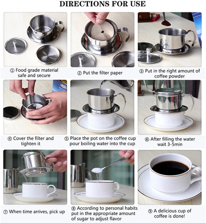 Stainless Steel Drip Coffee Filter Maker Vietnamese Style Drip Coffee Pot Infuser Ideal for on the Go/home (Gold)