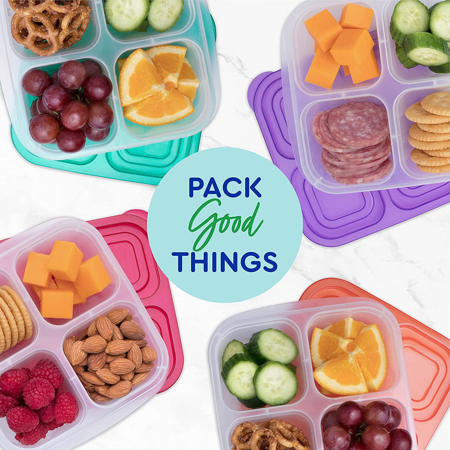 EasyLunchboxes - Bento Snack Boxes - Reusable 4-Compartment Food Containers for School, Work and Travel, Set of 4, Brights