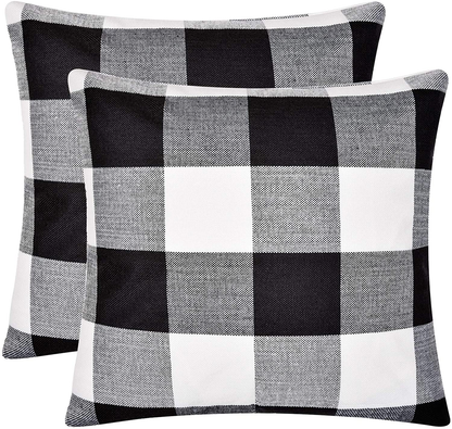 Set of 2 Lumbar Throw Pillow Covers Farmhouse Classic Retro Checkers Plaids Cotton Linen Decorative Square Pillowcase Cushion Cover for Sofa Bedroom Car