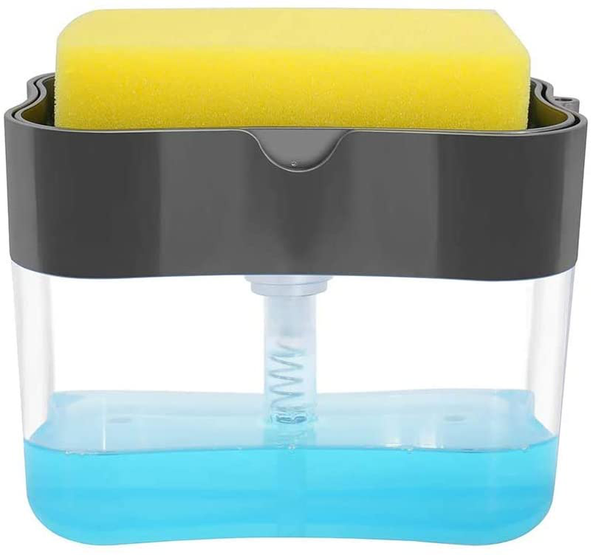 Aeakey Soap Dispenser,Dish Soap Dispenser for Kitchen,Sponge Holder Sink Dish Washing Soap Dispenser 13 Ounces (Silver)