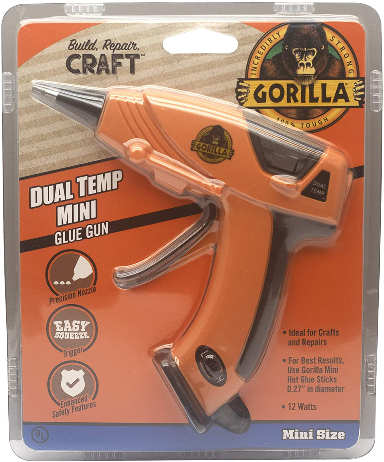 Gorilla 104987 Full Size Hot Glue Gun and Sticks, 45, Orange